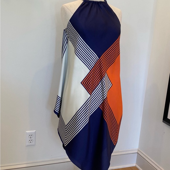 Rachel Roy Womens Navy Orange White Handkerchief Sleeveless Dress / Size S - Picture 2 of 14